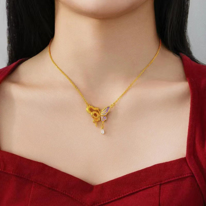 Serpent & Butterfly Enamel Necklace