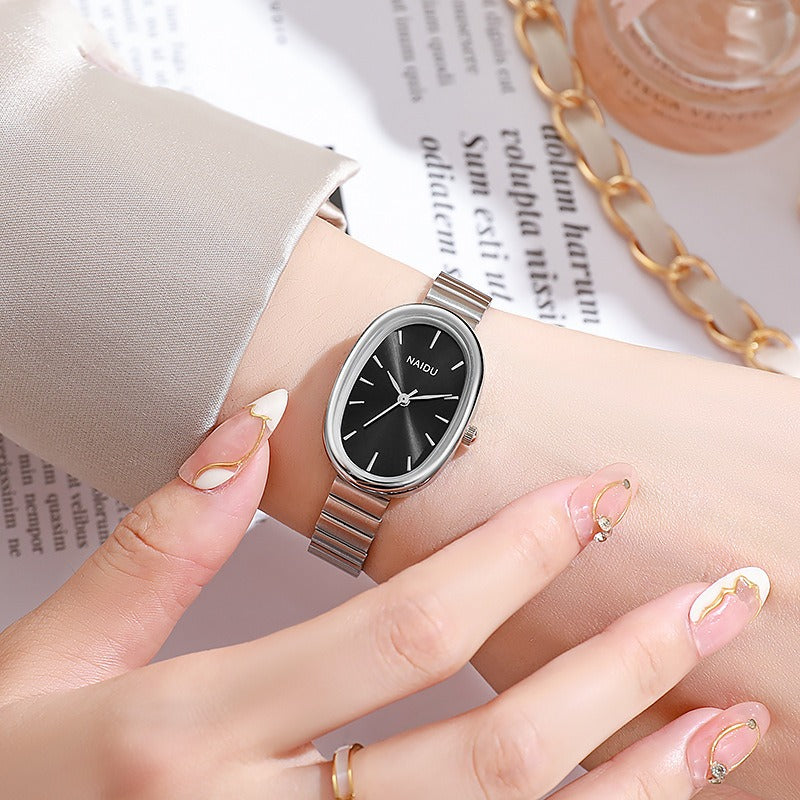 Vintage Oval Quiet Luxury Stretch Band Watch