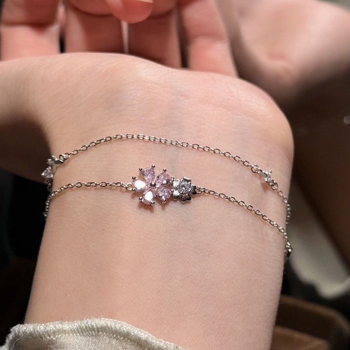 Cherry Blossom & Butterfly Dance 925 Sterling Silver Double Layer Bracelet