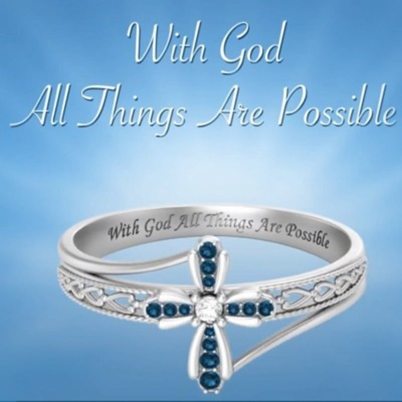 Light of Faith Silver-Plated Ocean Blue Cross Ring