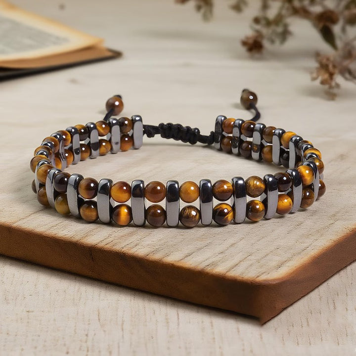 Stone Guardian Natural Tiger's Eye Hematite Double Layer Energy Bracelet