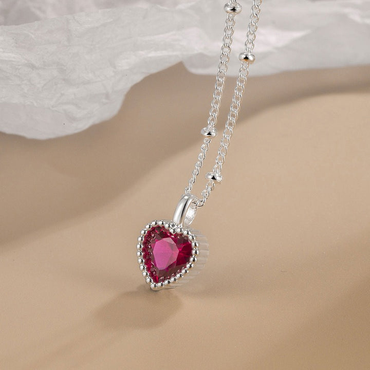 Heartbeat Ruby 925 Sterling Silver Bezel Heart Necklace