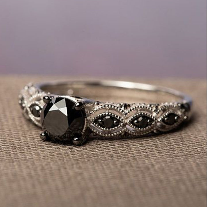 Vintage Art Deco Black Diamond Obsidian Protection Ring