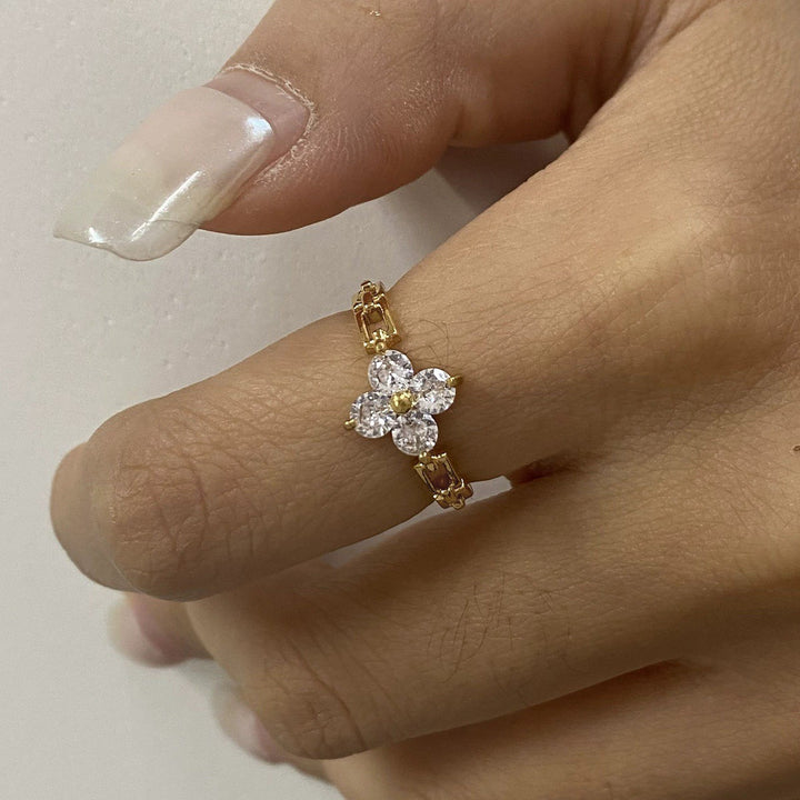 18K Gold Plated Moissanite Four Leaf Clover Lucky Ring