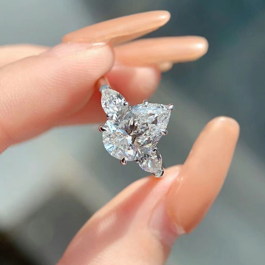 18K White Gold Three-Stone Moissanite Ring