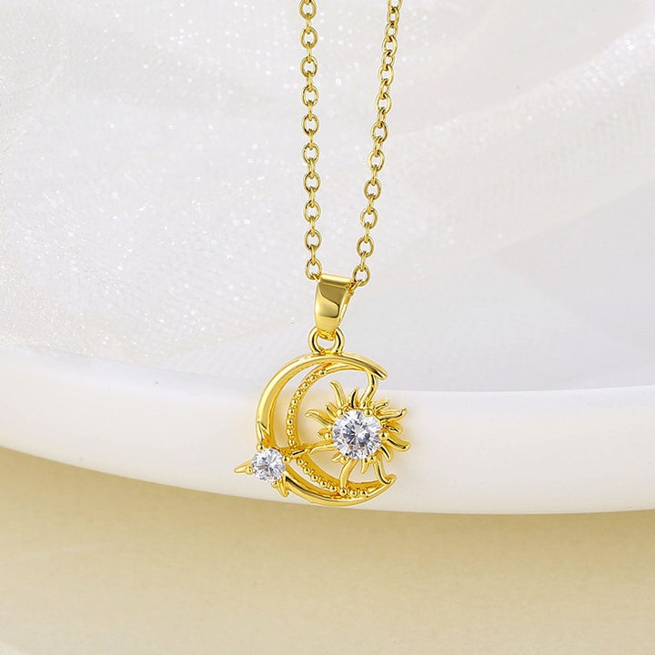 18K Gold Plated Sun Moon CZ Collarbone Necklace