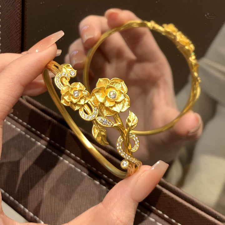 24K Gold Plated Vintage Embossed Rose Bracelet Collection