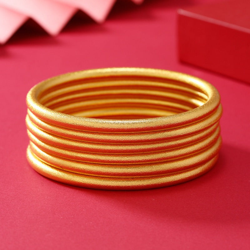 Heritage-Inspired Matte Brushed Gold Solid Bangle
