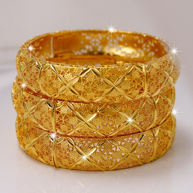 24K Gold Plated Filigree Floral Open Bangle