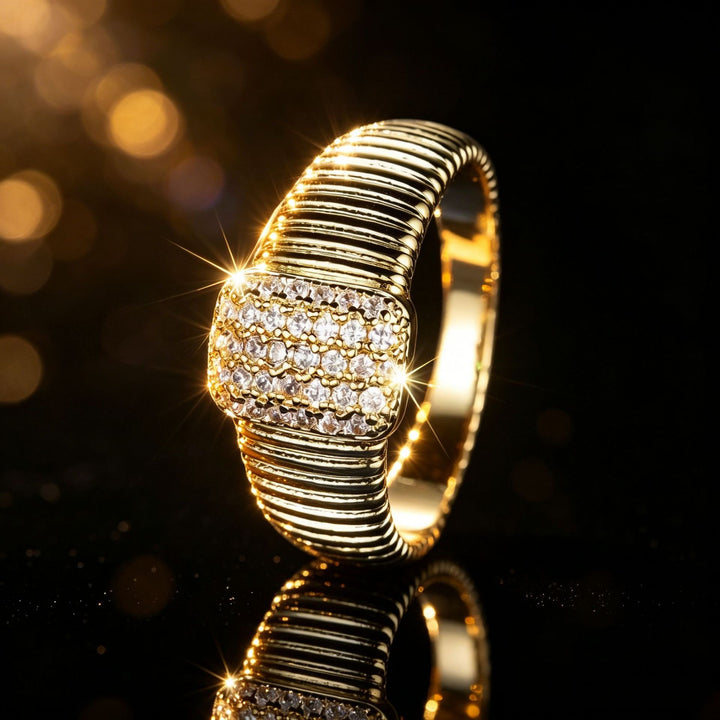 Vintage Fluted Pavé Square Signet Ring