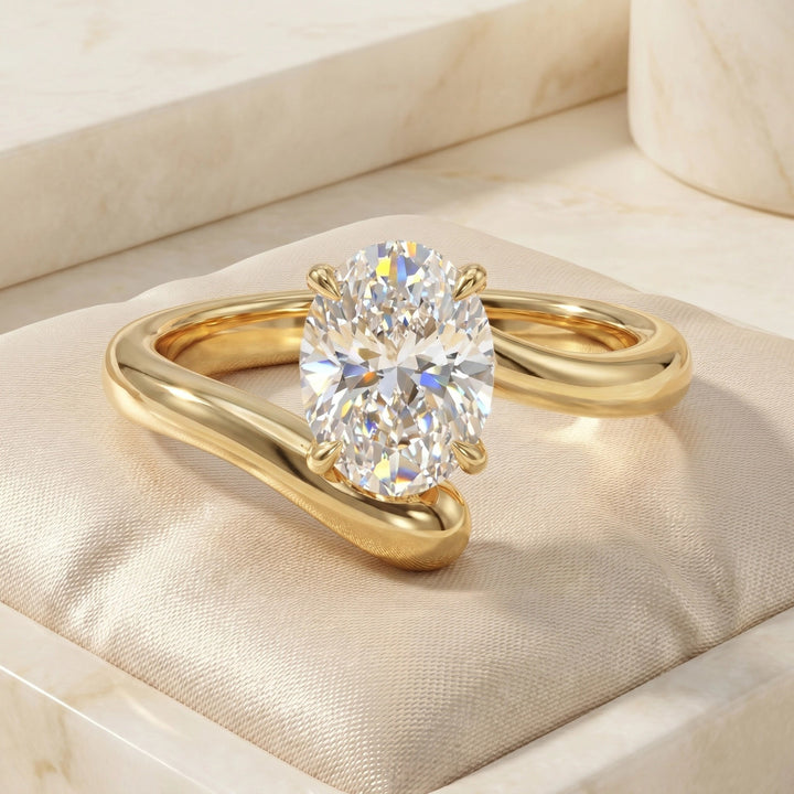 18K Gold Plated Oval Cut Bypass Open Ring