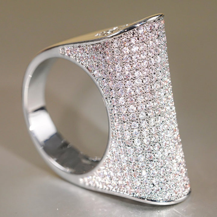 S925 Sterling Silver Pave CZ Wide Shield Statement Ring
