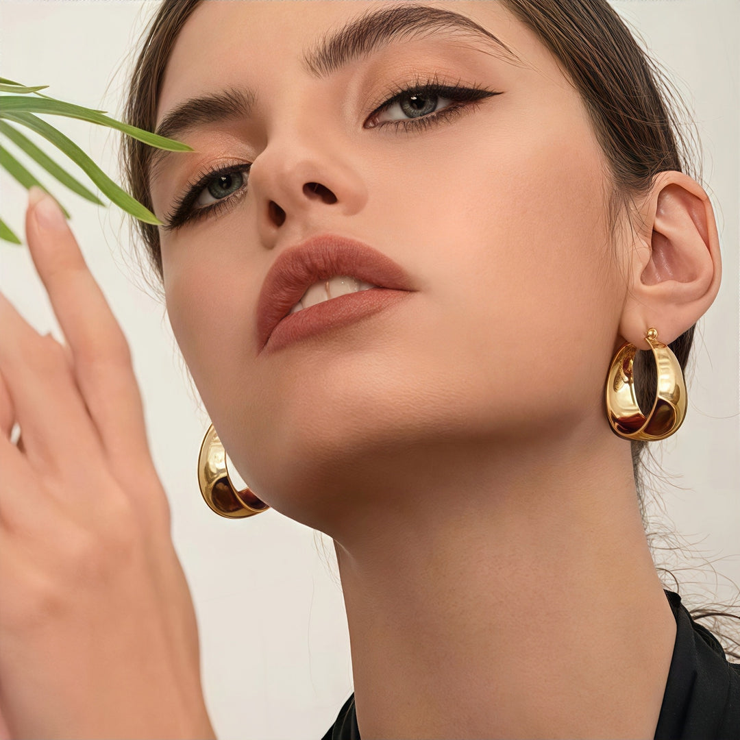14K Gold Plated / S925 Sterling Silver Domed Chunky Hoop Earrings