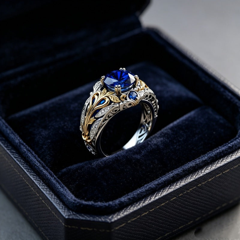 S925 Sterling Silver With 18K Gold Two-Tone Art Nouveau Vine Carved Ring