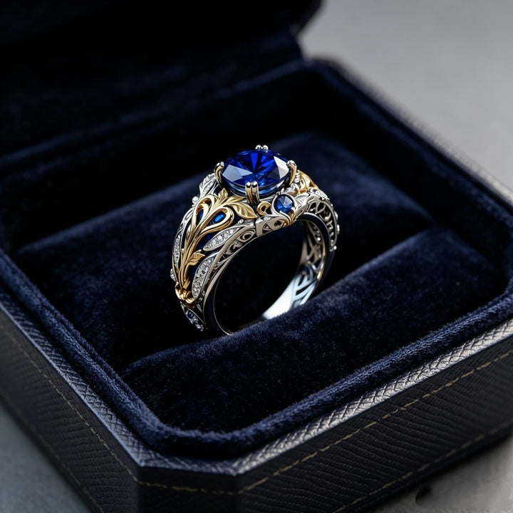 S925 Sterling Silver With 18K Gold Two-Tone Art Nouveau Vine Carved Ring