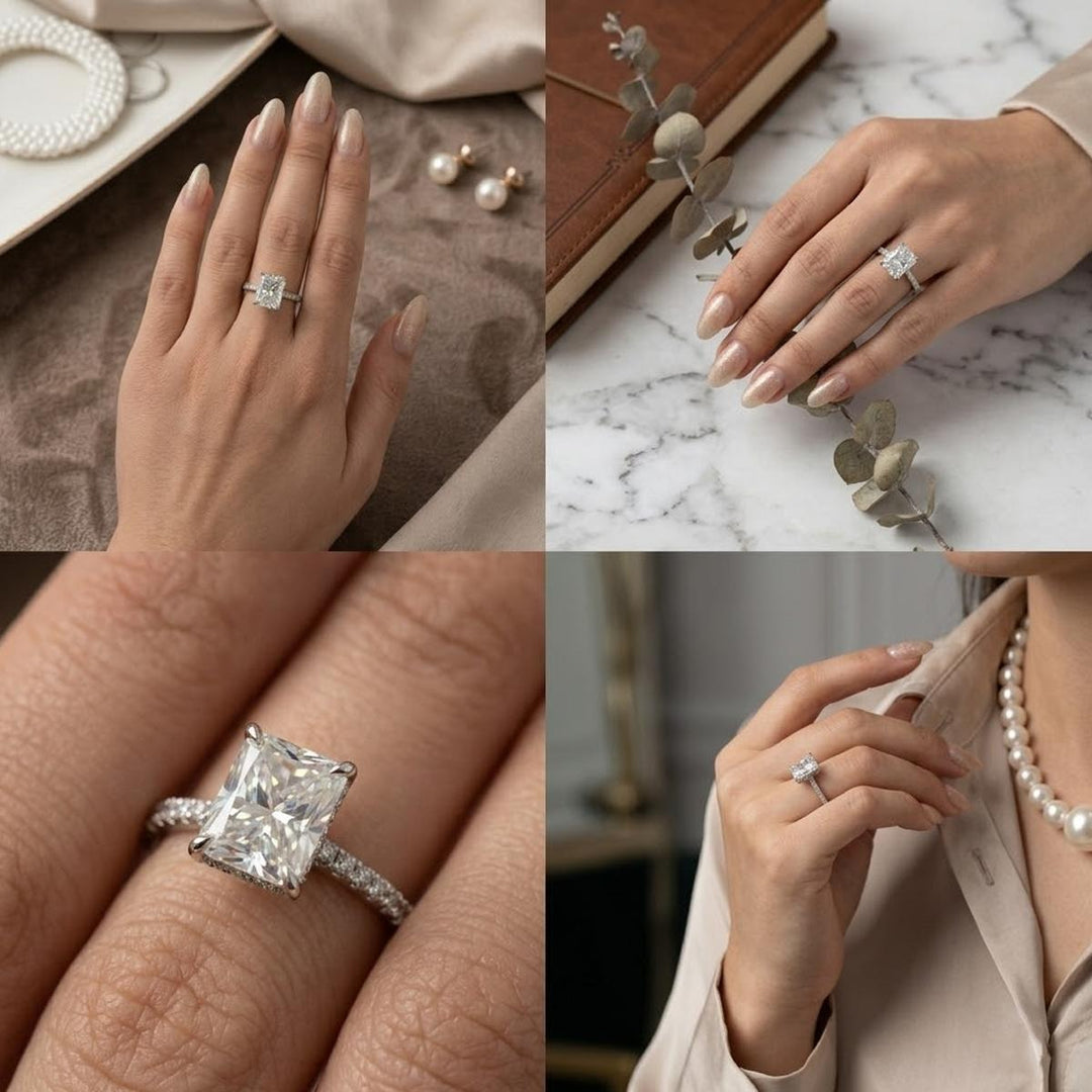 S925 Sterling Silver Radiant Cut Moissanite Four-Prong Ring