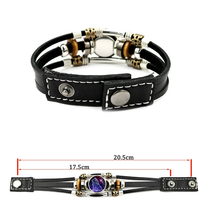 Glow in The Dark 12 Zodiac Multilayer Leather Bracelet