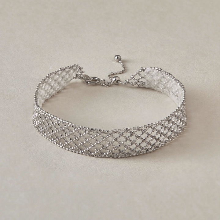 S925 Sterling Silver Woven Mesh Grid Bracelet