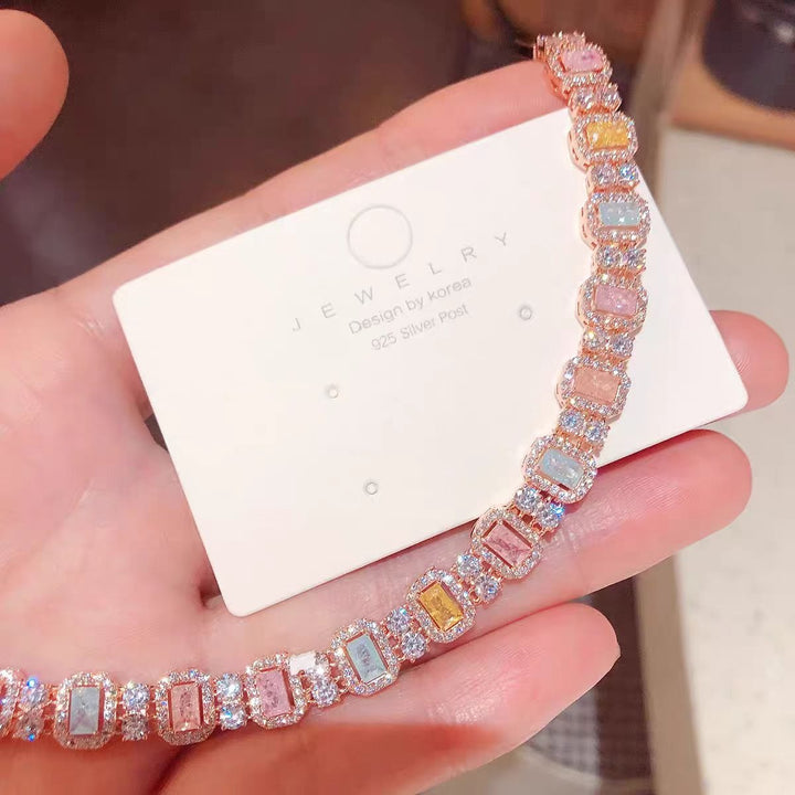 18K Rose Gold Plated Pastel Halo Tennis Bracelet