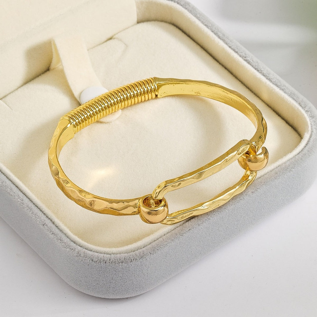 18K Gold / Silver Hammered Open Cuff Symbol Bracelet