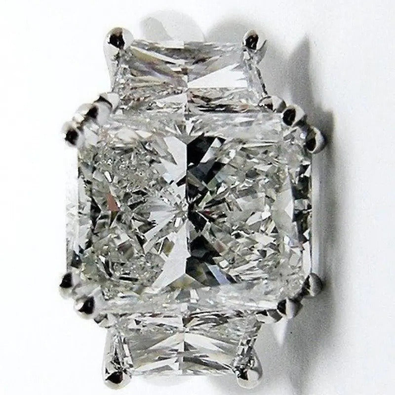 S925 Sterling Silver Radiant Cut Three Stone Ring, Cushion Simulated Diamond Statement Ring