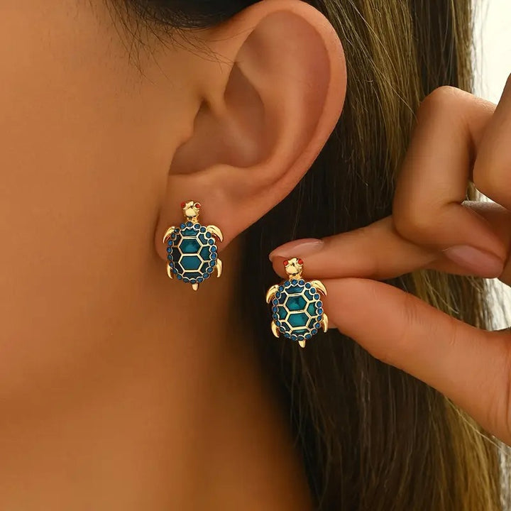 14K Gold Plated / S925 Sterling Silver Enamel Sea Turtle Stud Earrings
