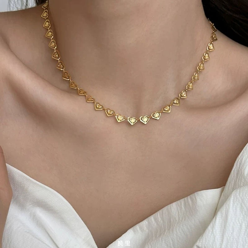 18K Gold Plated Hollow Heart Chain Collection Necklace Bracelet Set