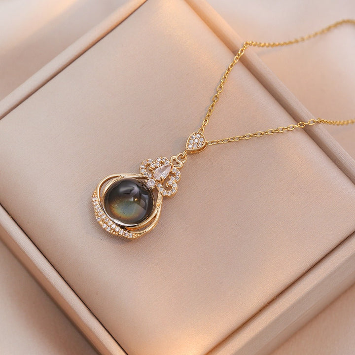 14K Gold Plated Peacock Green Pearl Cloud Pendant Necklace