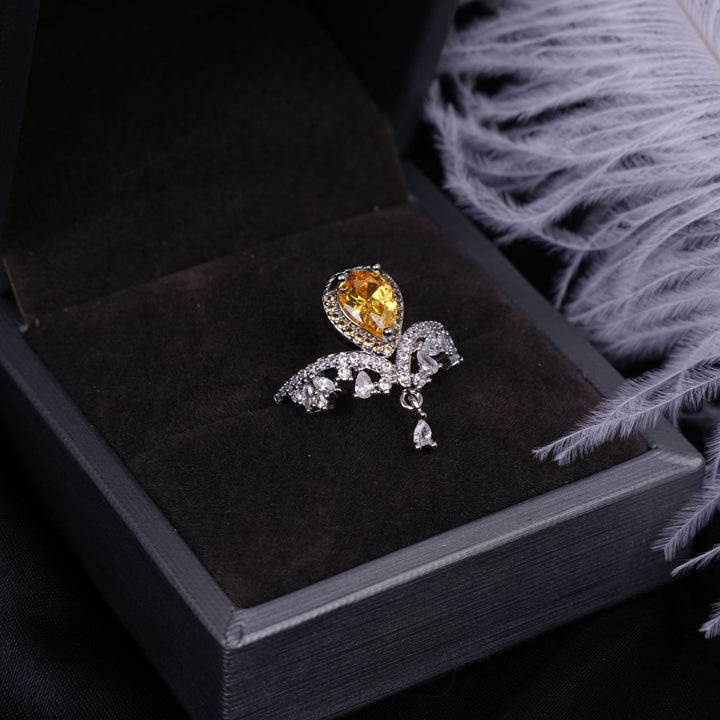 Sterling Silver Two-Tone Pear Cut Yellow CZ Crown Ring