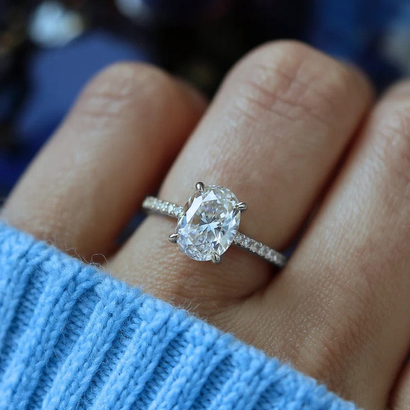 S925 Sterling Silver Oval-Cut Pavé Band Ring