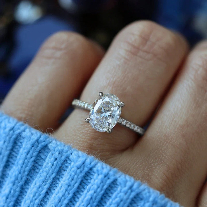 S925 Sterling Silver Oval-Cut Pavé Band Ring