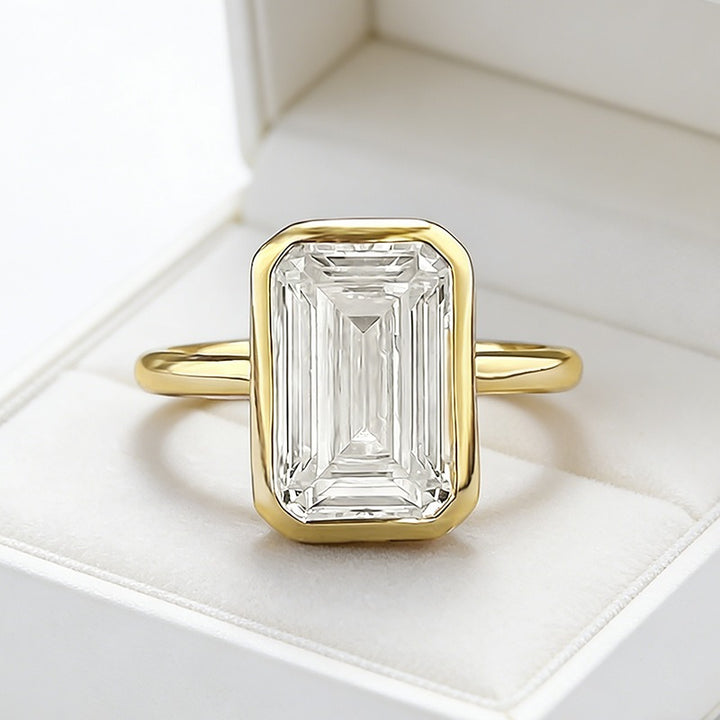 Minimalist Bezel 18K Gold Emerald-Cut Solitaire Ring