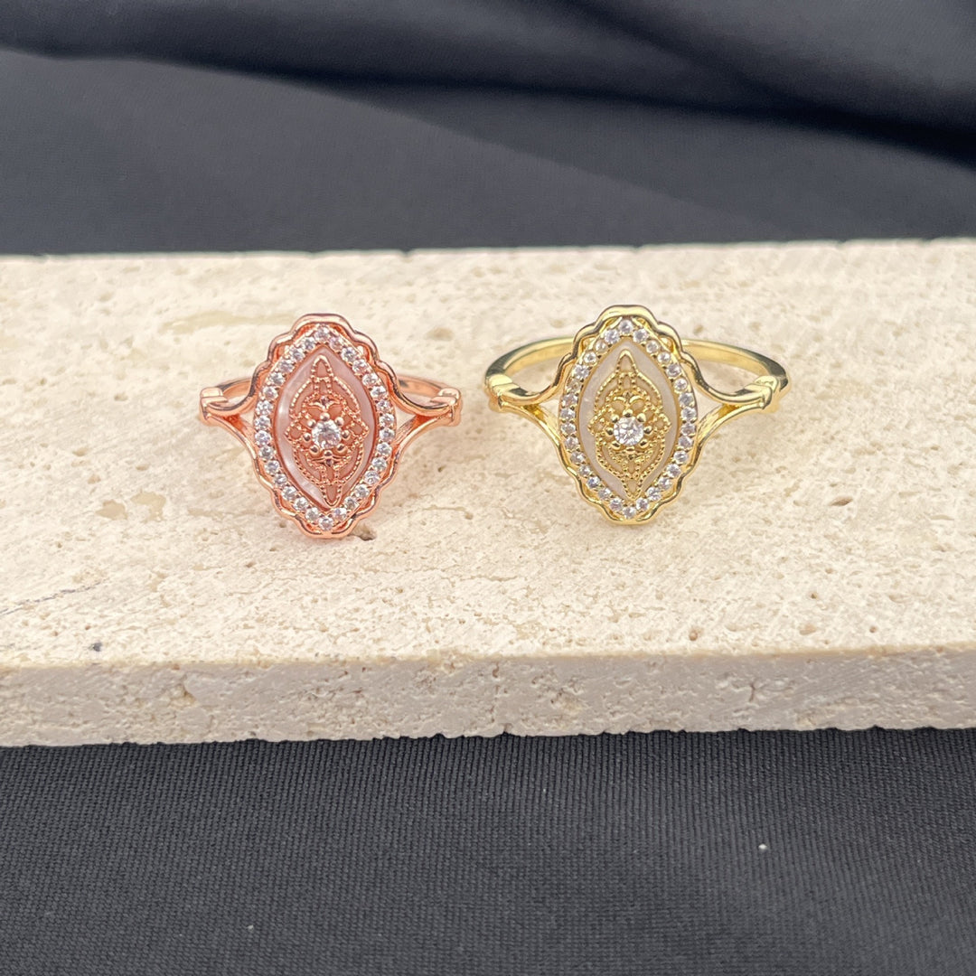 Vintage Lattice S925 Silver Marquise Micro-Pavé Mother-of-Pearl Ring