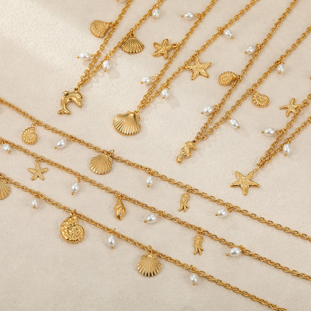 Summer Coastal Dream 18K Gold Ocean-Themed Charm Necklace
