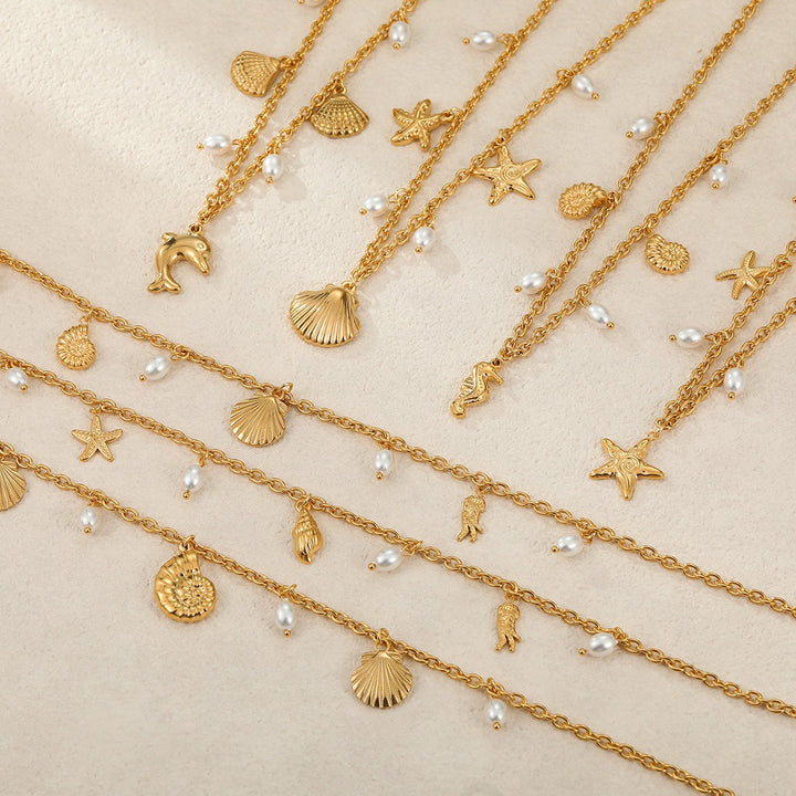 Summer Coastal Dream 18K Gold Ocean-Themed Charm Necklace