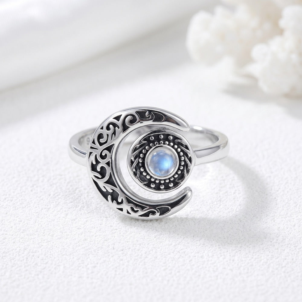 S925 Sterling Silver Vintage Filigree Moonstone Ring