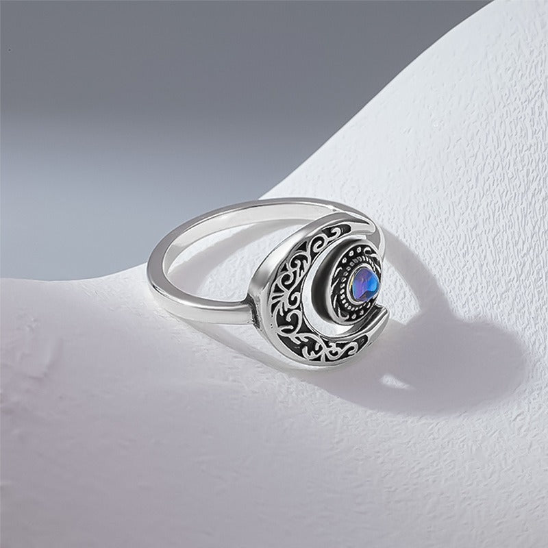 S925 Sterling Silver Vintage Filigree Moonstone Adjustable Ring