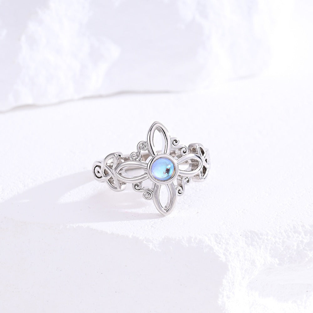 S925 Sterling Silver Celtic Witch Knot Moonstone Ring