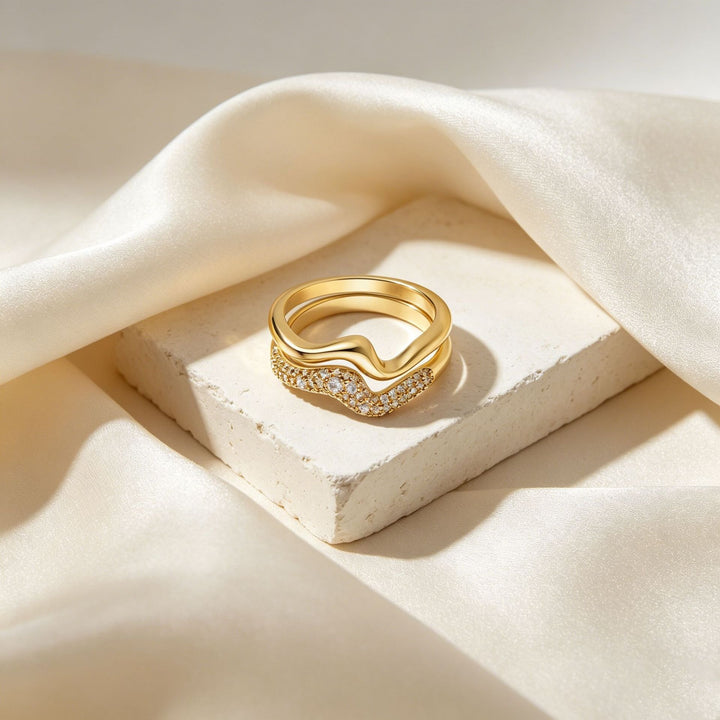 14K Gold Two-Layer Interlocking Wave Ring