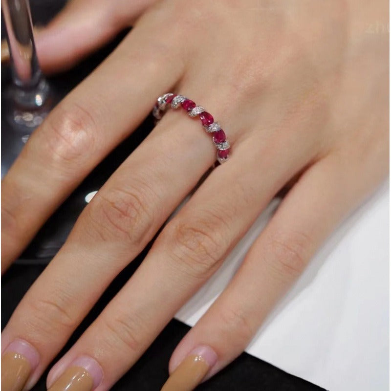 Intertwined Elegance S925 Silver Handcrafted Gemstone Pavé Band Ring