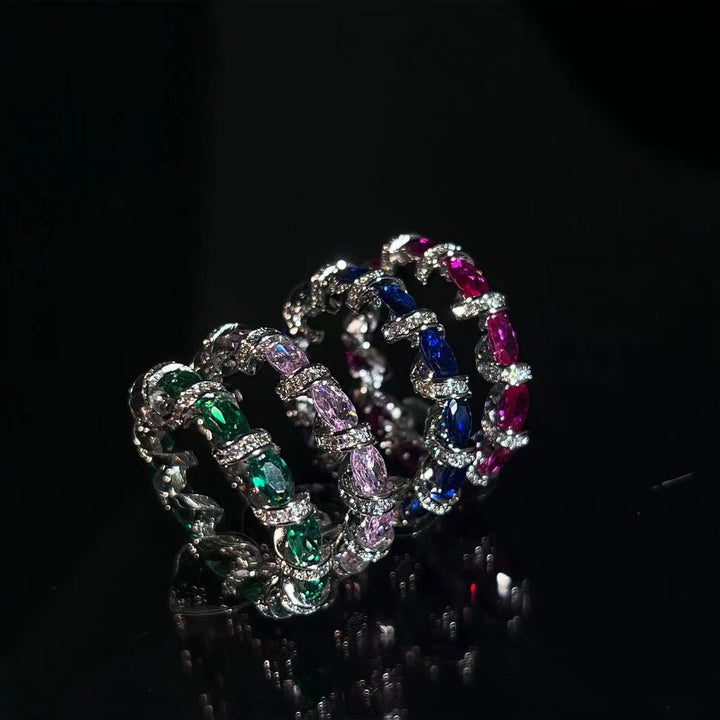 Intertwined Elegance S925 Silver Handcrafted Gemstone Pavé Band Ring