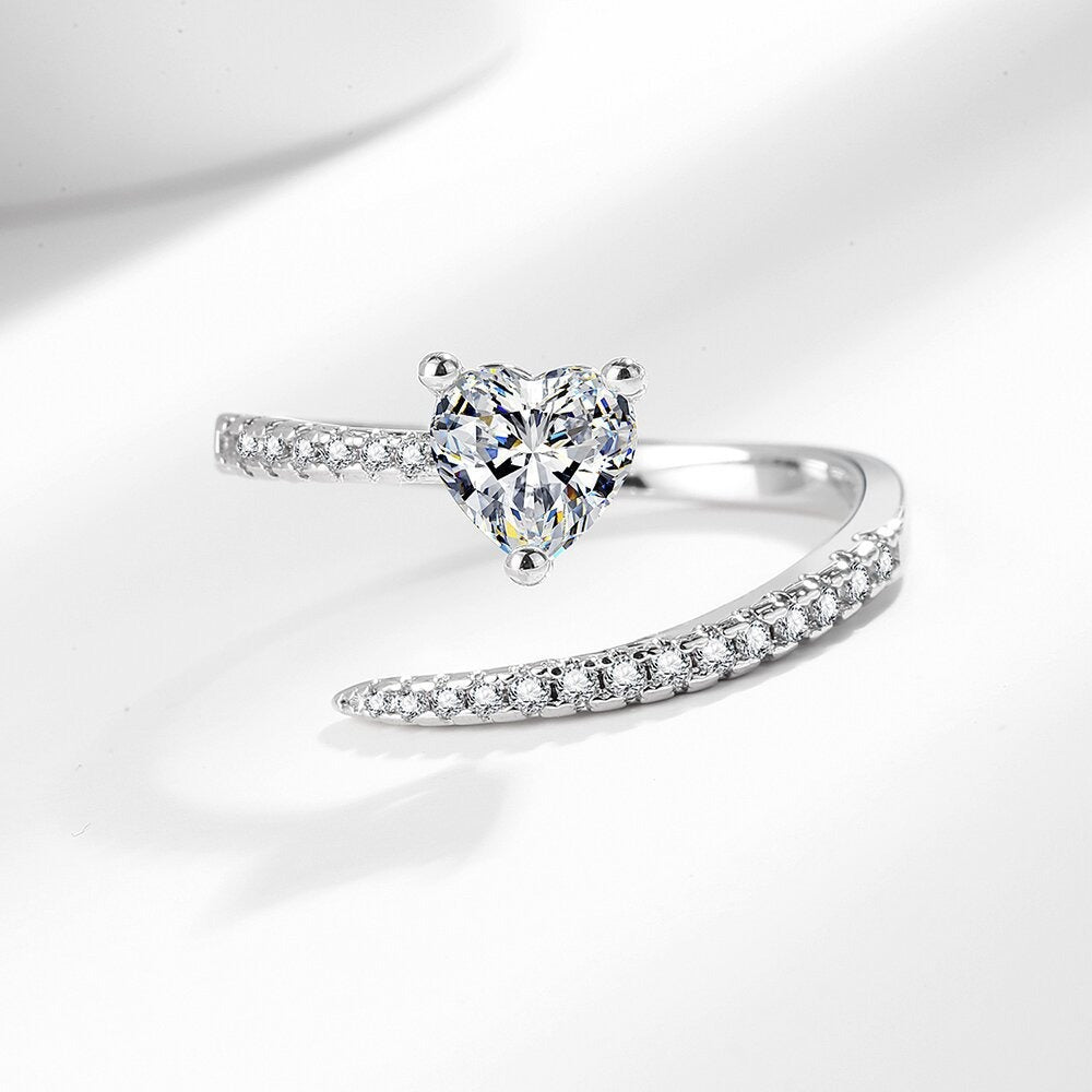 Heart's Trace S925 Silver Pavé Open Heart Ring