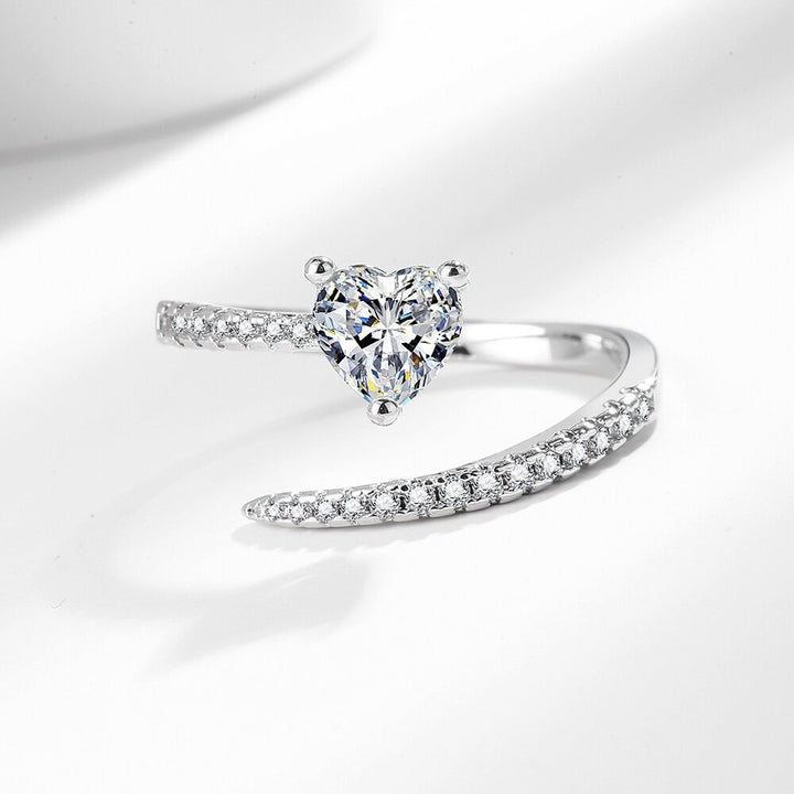 Heart's Trace S925 Silver Pavé Open Heart Ring