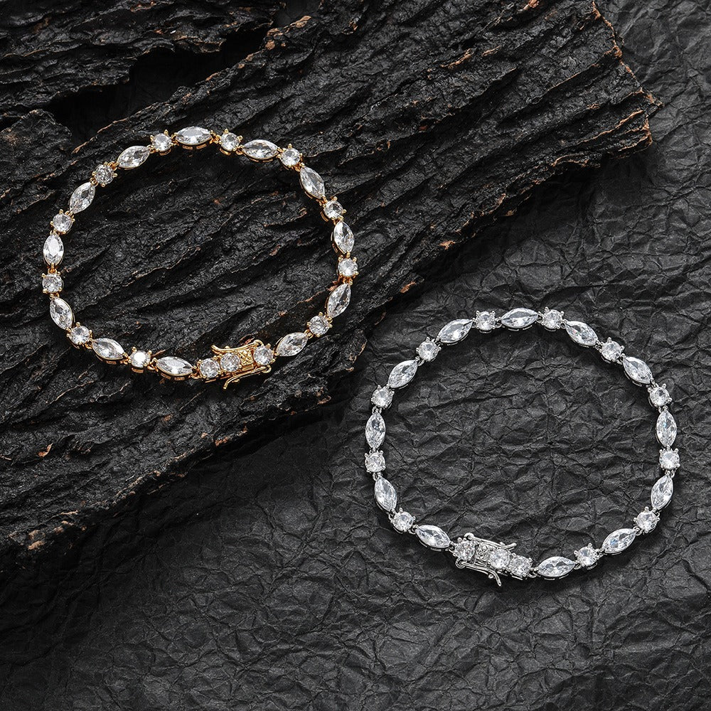 Celestial Sparkle S925 Silver 14K Gold Plated Alternating Marquise Round Moissanite Bracelet