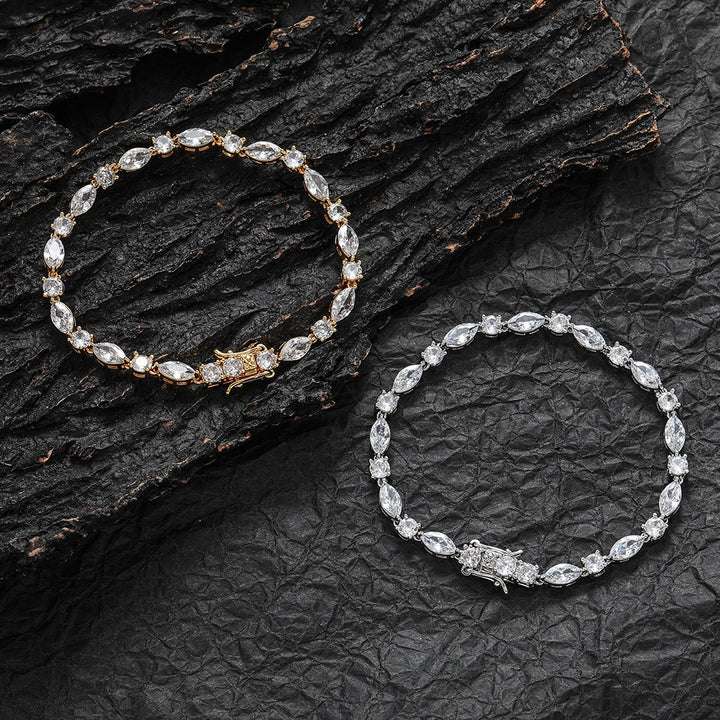 Celestial Sparkle S925 Silver 14K Gold Plated Alternating Marquise Round Moissanite Bracelet