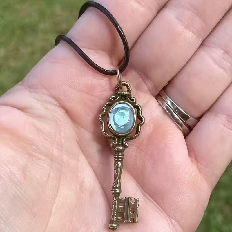 Hecate's Key S925 Silver Vintage Natural Gemstone Key Necklace