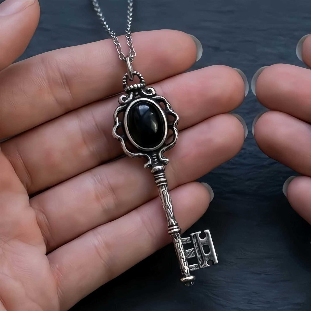 Hecate's Key S925 Silver Vintage Natural Gemstone Key Necklace
