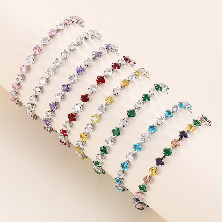 S925 Silver 14K Gold Plated Four-Point Star Cut Gemstone Bracelet