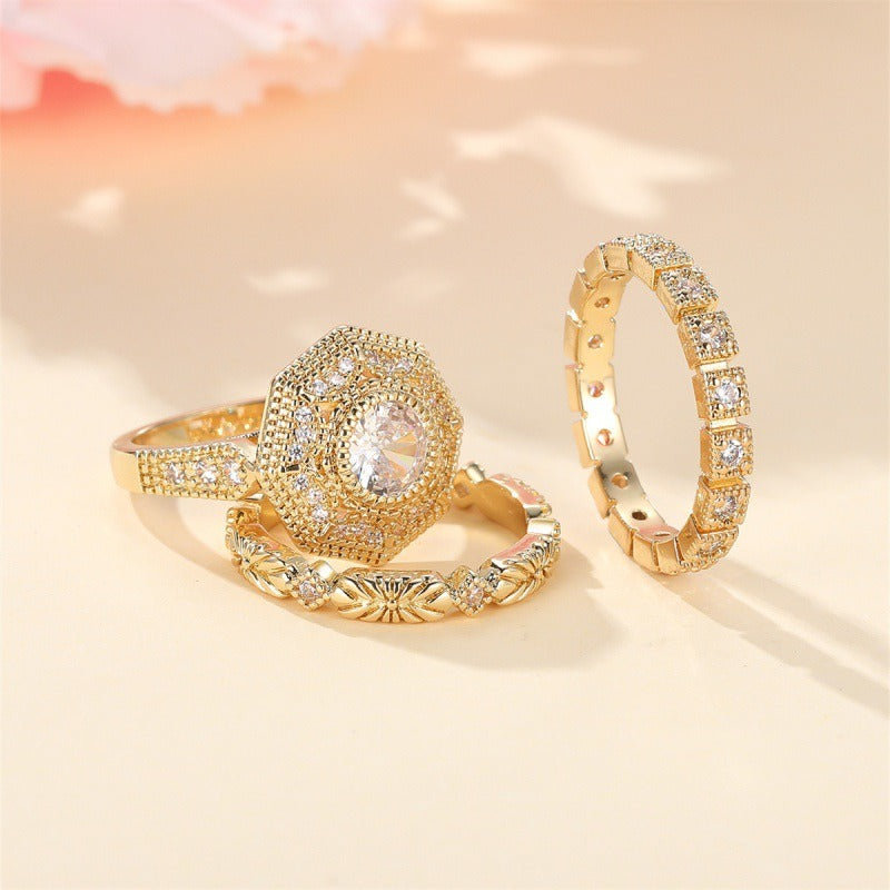 Vintage Stacking Aesthetic 14K Gold Plated 3-Piece Pavé Ring Set