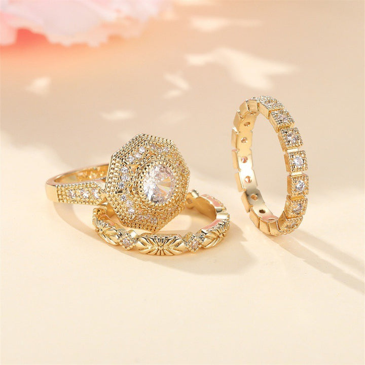 Vintage Stacking Aesthetic 14K Gold Plated 3-Piece Pavé Ring Set